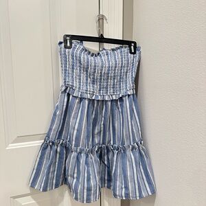 Olivaceous Blue and White Strapless Dress